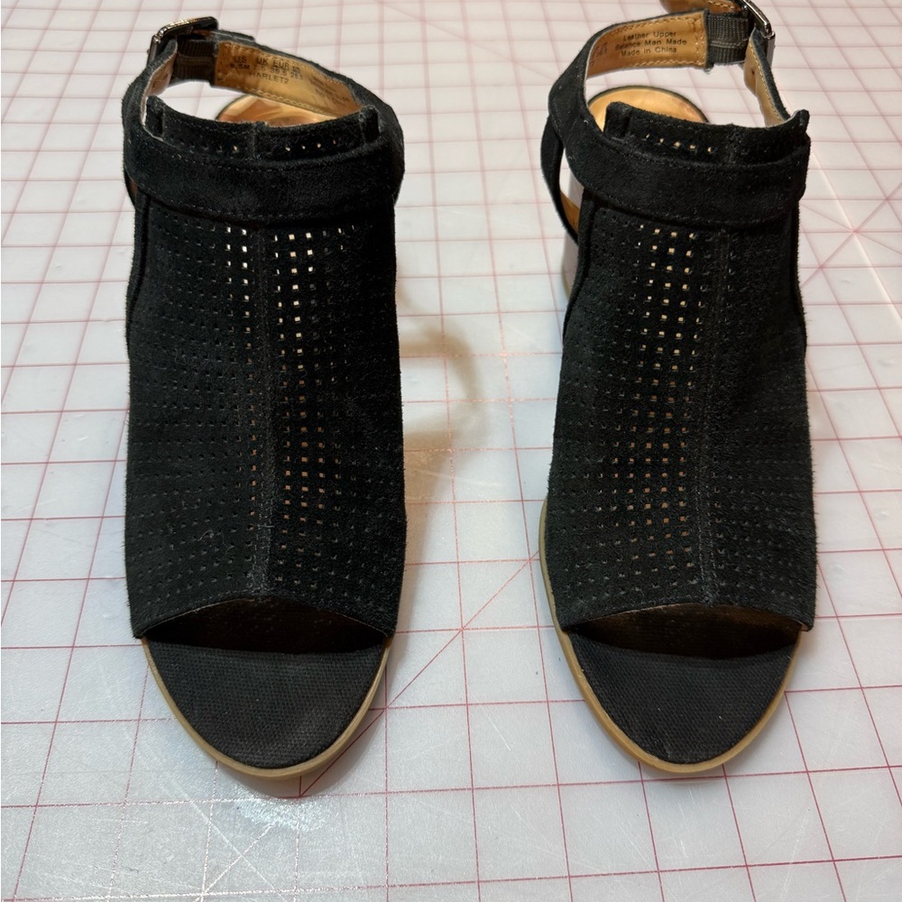 Franco Sarto Black Suede Peep-Toe Sandals
